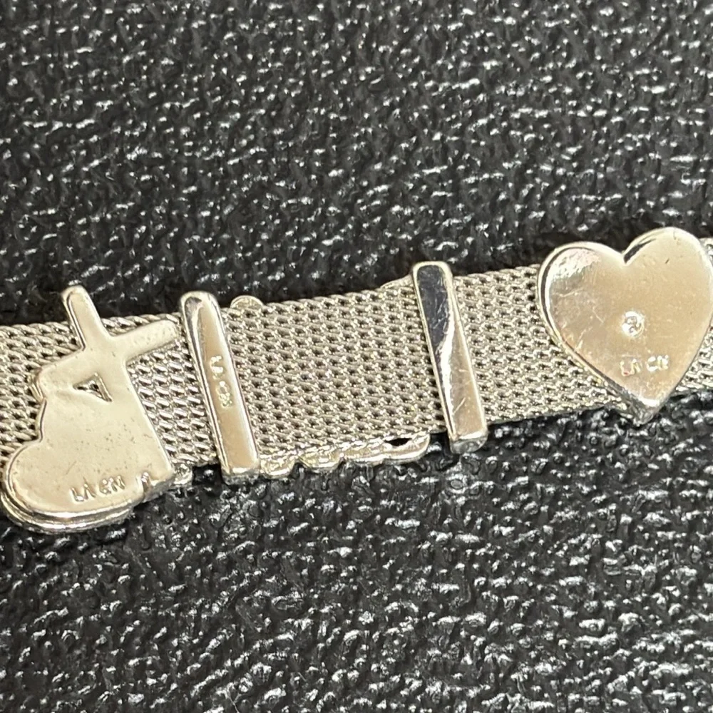 Stainless Steel Two Tone Faith Heart Slider Mesh Buckle Bracelet